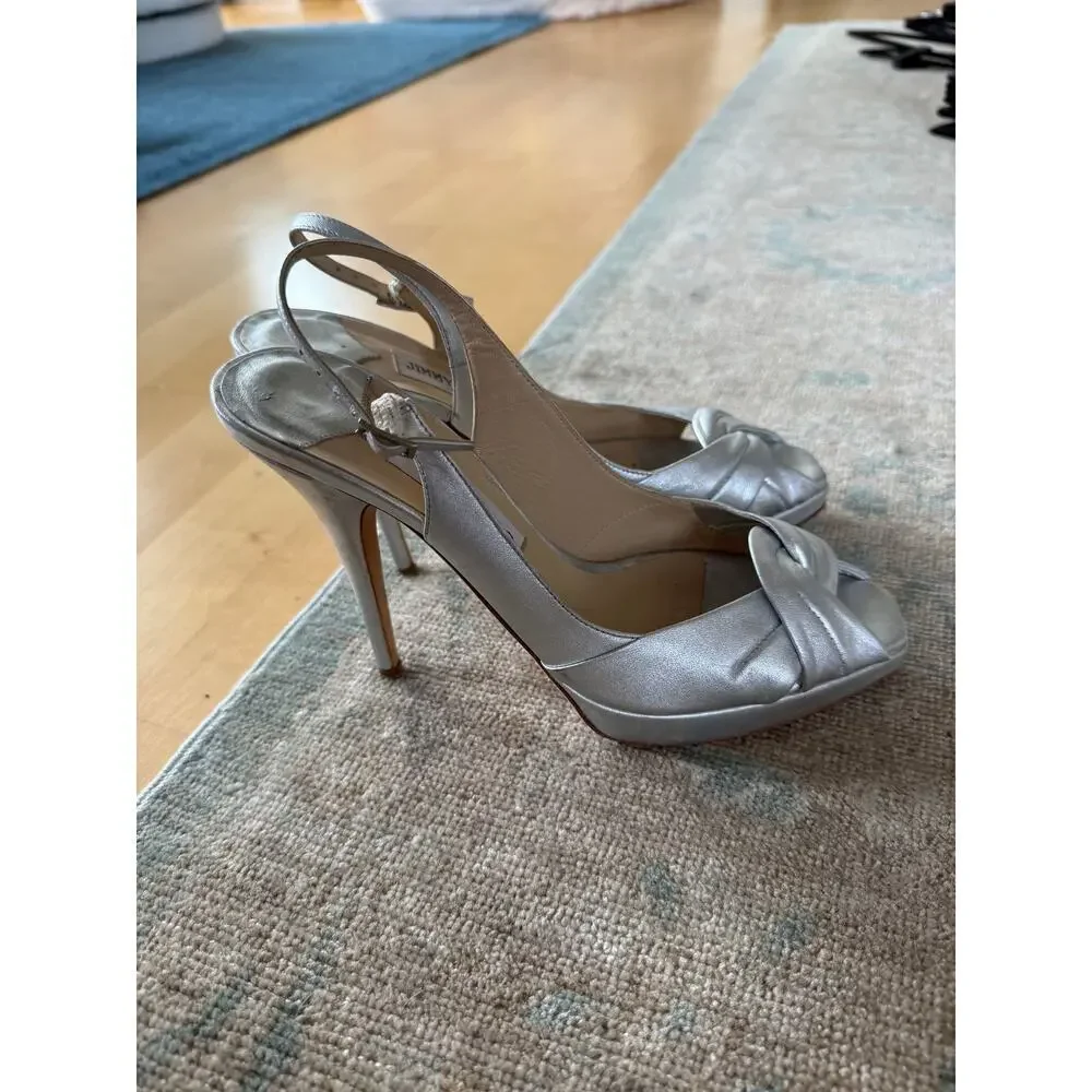 Jimmy Choo Silver Sling Back Peep Toe Heels Sz 40 $1,050 MSRP